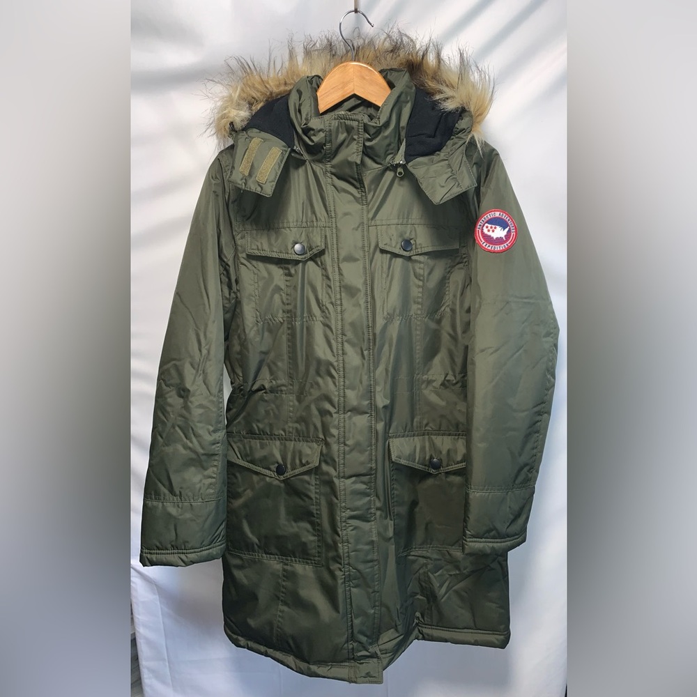 Triple Star Antartic Adventures Expedition Olive Green Hooded Coat/Parka Small
